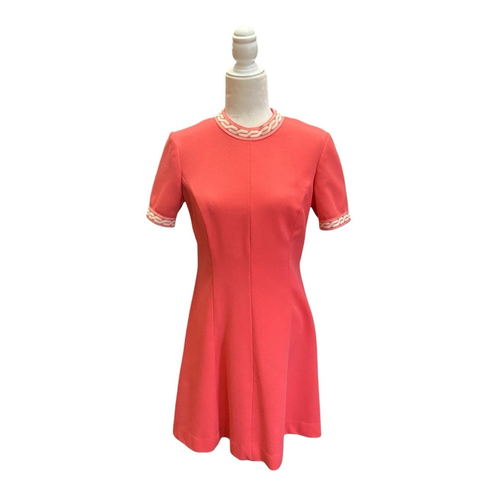 Forever Young Coral Pink Short Sleeve A-Line Dress with Cream Trim